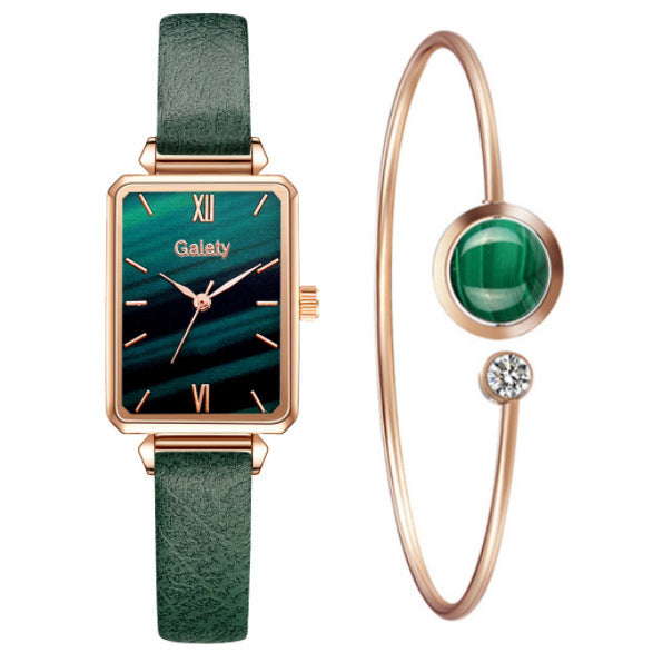 Retro Temperament Square Women's Watch Malachite Green